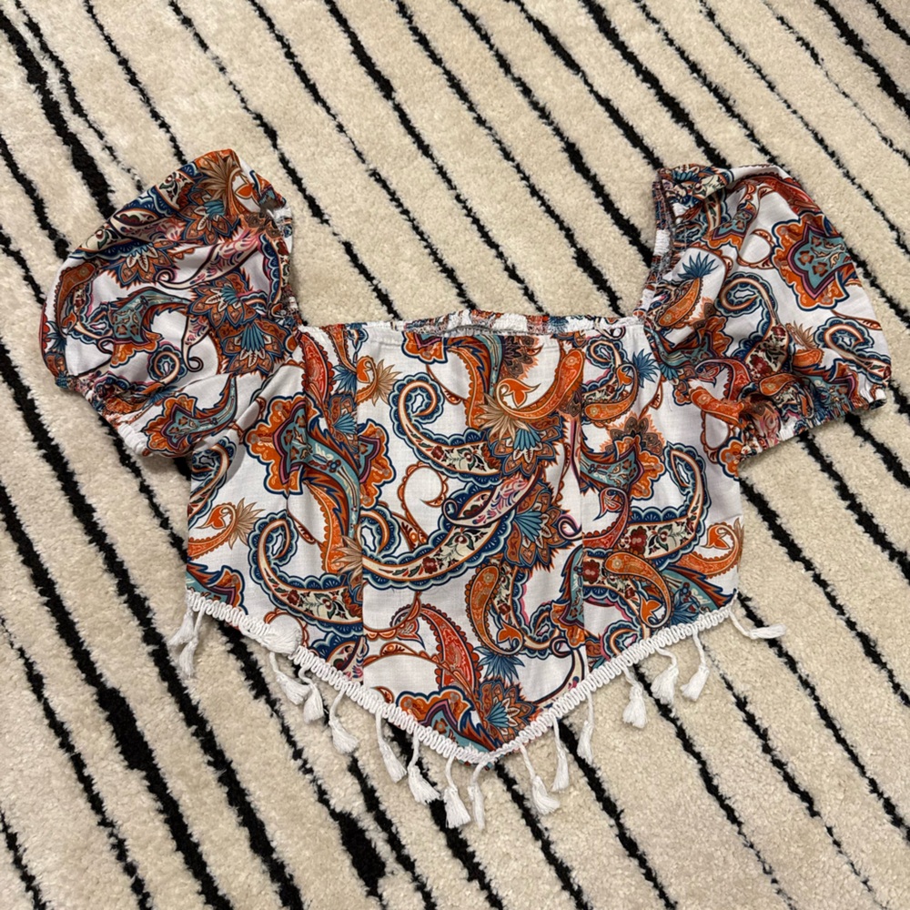 Paisley Print Boho Top with Tassels